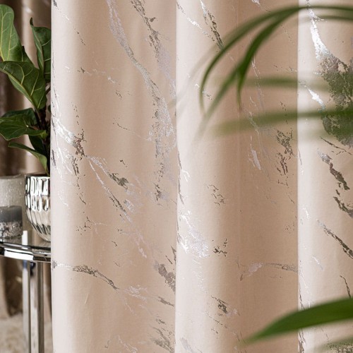 MARMA Zasłona gotowa na taśmie, szerokość 140cm x wysokość 250cm, kolor 016 kremowy ze srebrnym nadrukiem na VELVI TD0037/ZGT/016/140250/1