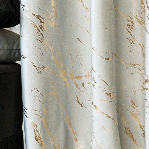 MARMA Zasłona gotowa na taśmie, szerokość 140cm x wysokość 250cm, kolor 021 pastelowy szary ze złotym nadrukiem na VELVI TD0033/ZGT/021/140250/1