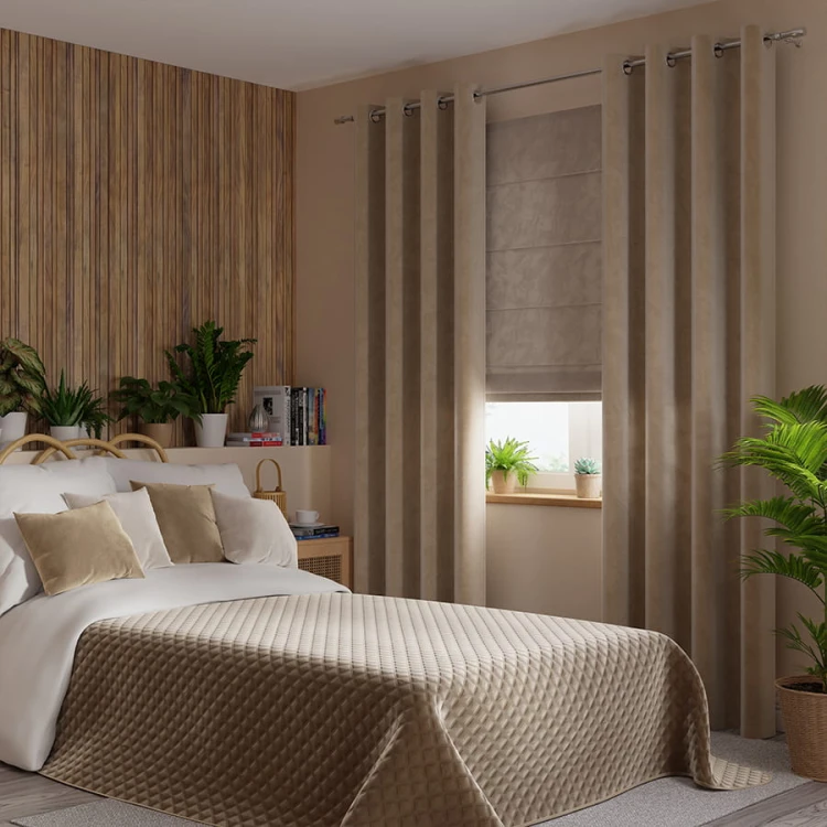 VELVI Zasłona gotowa na przelotkach, szerokość 140 x wysokość 260cm, kolor 001 ciemny beżowy VELVI0/ZGP/001/140260/1