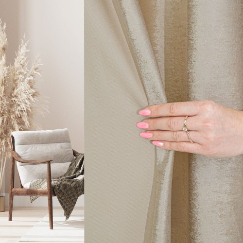 ELEONORA Zasłona gotowa na przelotkach, szerokość 140cm x wysokość 250cm, kolor 226 kremowy ze złotym nadrukiem na VELVI TD0032/ZGP/226/140250/1