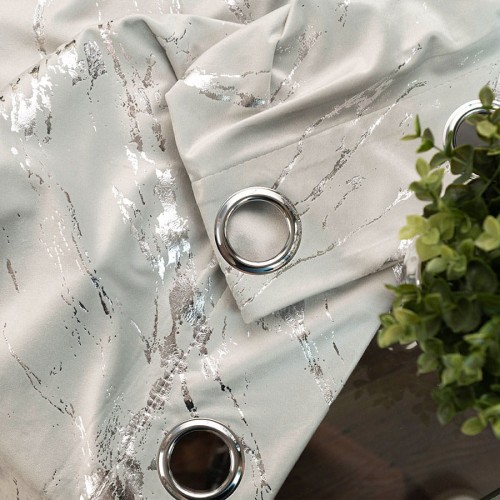 MARMA Zasłona gotowa na przelotkach, szerokość 140cm x wysokość 250cm, kolor 021 pastelowy szary ze srebrnym nadrukiem na VELVI TD0037/ZGP/021/140250/1