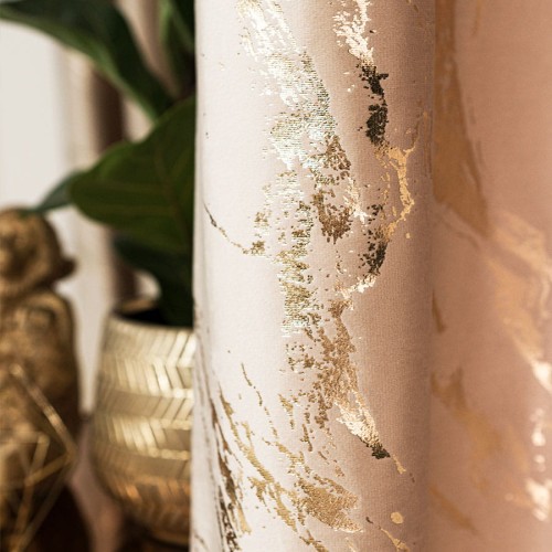 MARMA Zasłona gotowa na przelotkach, szerokość 140cm x wysokość 250cm, kolor 003 jasny beżowy ze złotym nadrukiem na VELVI TD0033/ZGP/003/140250/1