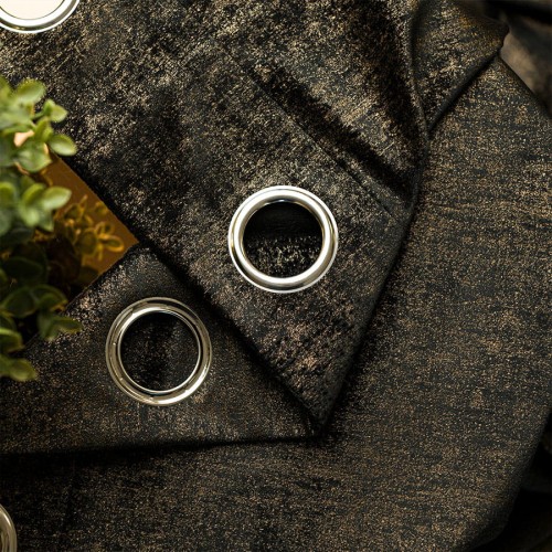 ELEONORA Zasłona gotowa na przelotkach, szerokość 140cm x wysokość 250cm, kolor 111 czarny ze złotym nadrukiem na VELVI TD0032/ZGP/111/140250/1