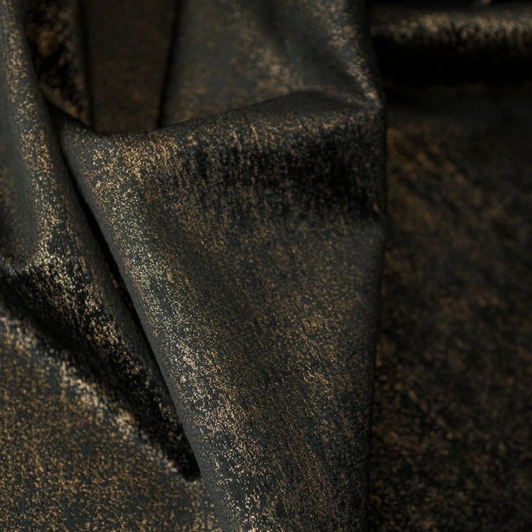 ELEONORA Zasłona gotowa na przelotkach, szerokość 140cm x wysokość 250cm, kolor 111 czarny ze złotym nadrukiem na VELVI TD0032/ZGP/111/140250/1