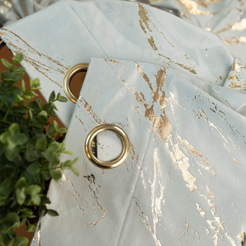 MARMA Zasłona gotowa na przelotkach, szerokość 140cm x wysokość 250cm, kolor 021 pastelowy szary ze złotym nadrukiem na VELVI TD0033/ZGP/021/140250/1