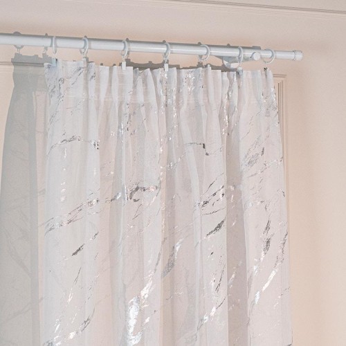 MARMA Firana gotowa na taśmie z ołowianką, szerokość 140cm x wysokość 250cm, kolor 001 biały ze srebrnym zdobieniem 132101/FGT/001/140250/1