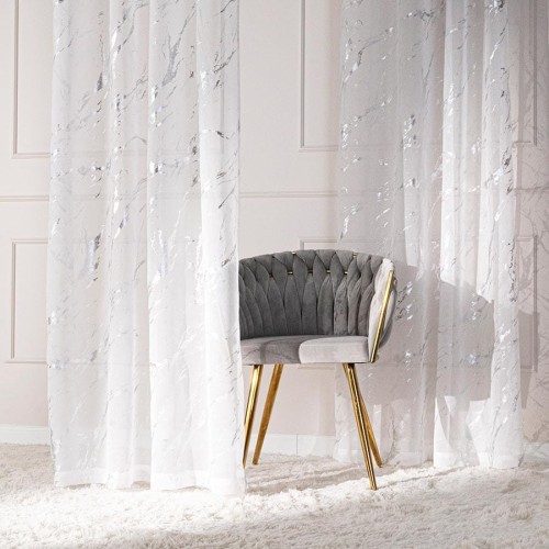 MARMA Firana gotowa na taśmie z ołowianką, szerokość 140cm x wysokość 250cm, kolor 001 biały ze srebrnym zdobieniem 132101/FGT/001/140250/1