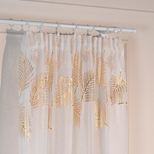 MARIETTA Firana gotowa na taśmie, szerokość 140cm x wysokość 250cm, kolor 004 biały ze złotym zdobieniem 000261/FGT/004/140250/1