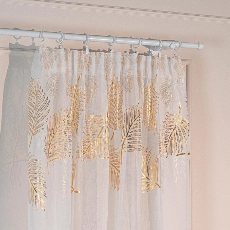 MARIETTA Firana gotowa na taśmie, szerokość 140cm x wysokość 250cm, kolor 004 biały ze złotym zdobieniem 000261/FGT/004/140250/1