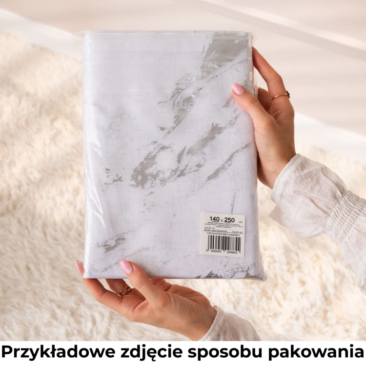 MARIETTA Firana gotowa na taśmie, szerokość 140cm x wysokość 250cm, kolor 004 biały ze złotym zdobieniem 000261/FGT/004/140250/1