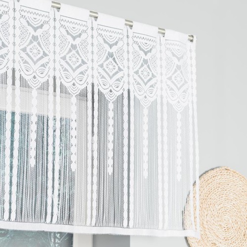 INARA Zazdrostka makramowa żakardowa gotowa, szerokość 180 x wysokość 75cm, kolor 001 biały 001470/ZAZ/001/180075/1