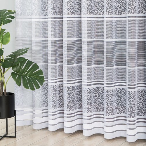 Firanka żakardowa ze wzorem pasowym, wysokość 250cm, kolor  szary