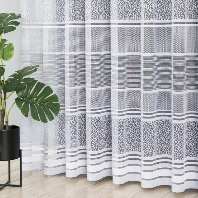 Firanka żakardowa ze wzorem pasowym, wysokość 250cm, kolor  szary