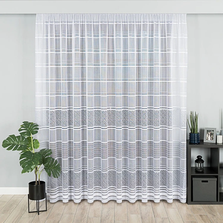 Firanka żakardowa ze wzorem pasowym, wysokość 250cm, kolor  szary