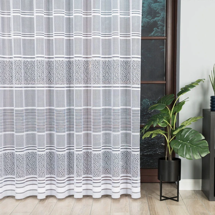 Firanka żakardowa ze wzorem pasowym, wysokość 250cm, kolor  szary