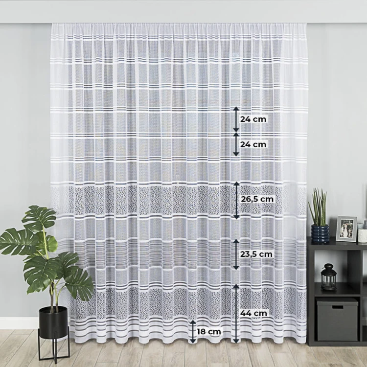 Firanka żakardowa ze wzorem pasowym, wysokość 250cm, kolor  szary
