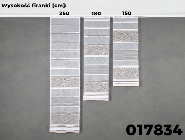 Firanka żakardowa ze wzorem pasowym, wysokość 250cm, kolor  szary