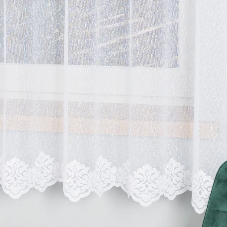 Firanka żakardowa ze wzorem na samym dole, wysokość 180cm, kolor 001 biały 023405/000/001/000180/1