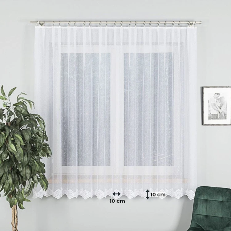 Firanka żakardowa ze wzorem na samym dole, wysokość 180cm, kolor 001 biały 023405/000/001/000180/1