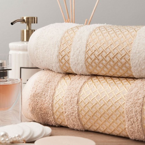 LIONEL Ręcznik, 50x90cm, kremowy ze złotą bordiurą