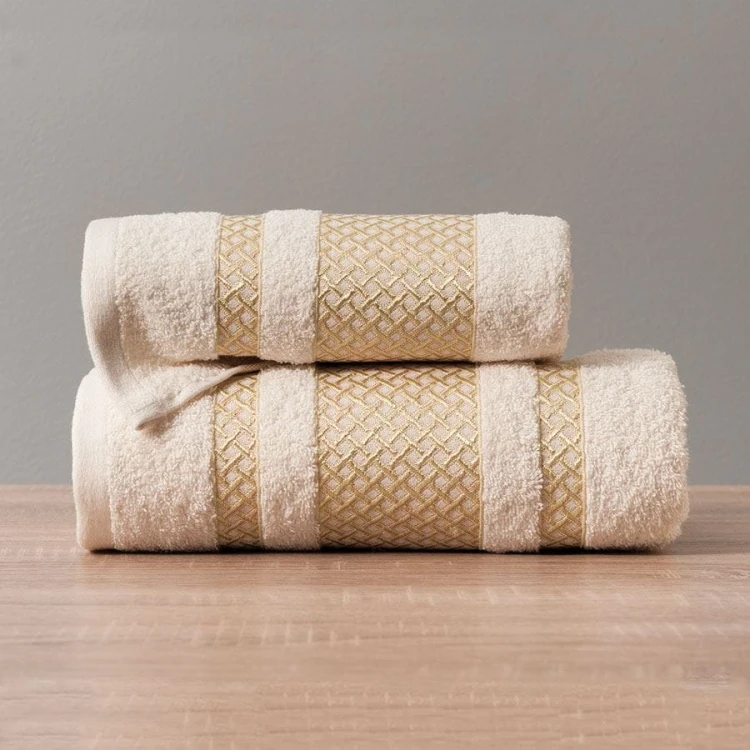 LIONEL Ręcznik, 50x90cm, kremowy ze złotą bordiurą