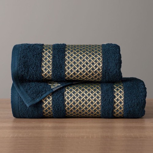 LIONEL Ręcznik, 50x90cm, granatowy ze złotą bordiurą