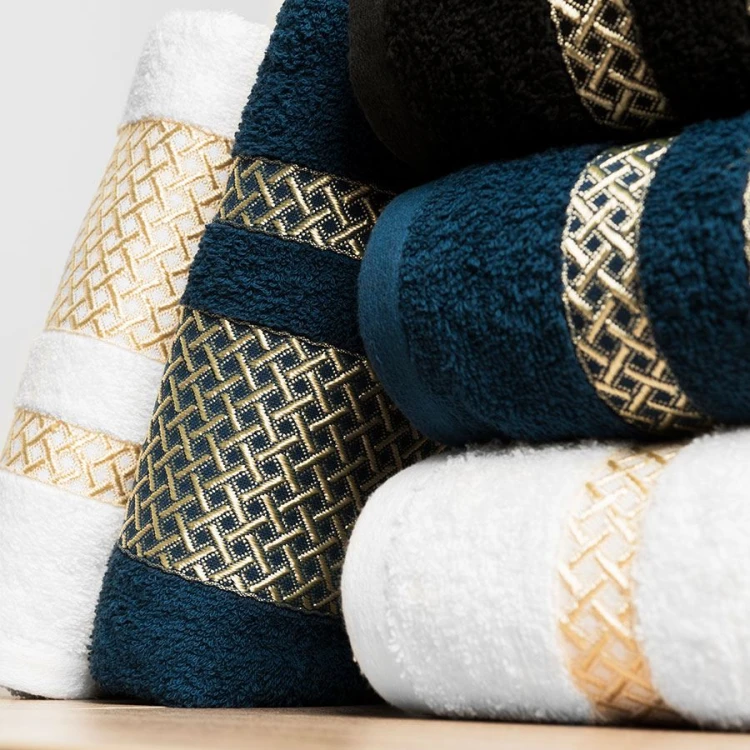 LIONEL Ręcznik, 50x90cm, granatowy ze złotą bordiurą