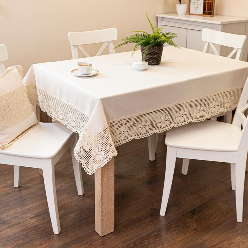 RACHELA Obrus z ażurem, szerokość 130cm x wysokość 180cm, jasny kremowy