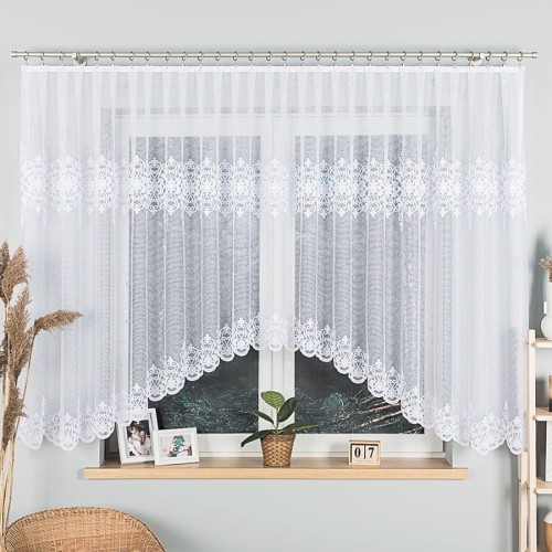 ŻANETA Firanka żakardowa gotowa, szerokość 450 x wysokość 155cm, biały