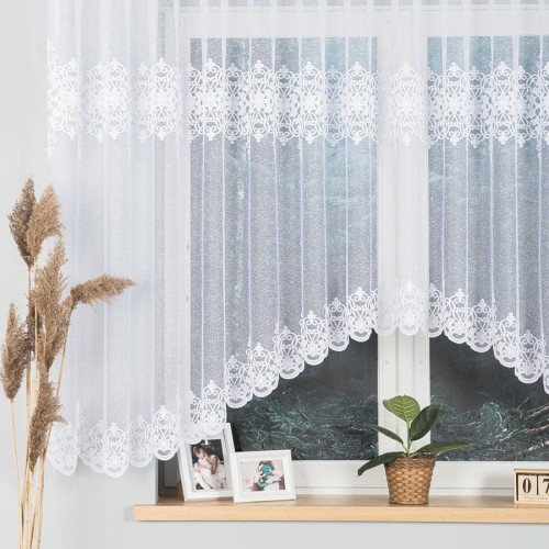 ŻANETA Firanka żakardowa gotowa, szerokość 450 x wysokość 155cm, biały