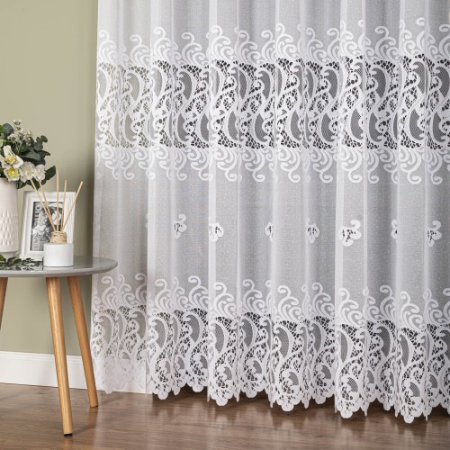 Firanka żakardowa ze wzorem pasowym, wysokość 250cm, kolor 001 biały 107871/000/001/000250/1