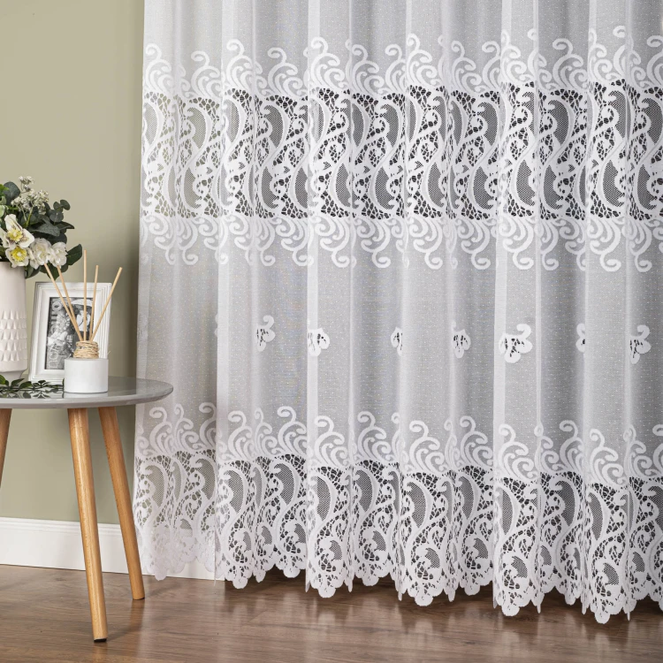 Firanka żakardowa ze wzorem pasowym, wysokość 250cm, kolor 001 biały 107871/000/001/000250/1