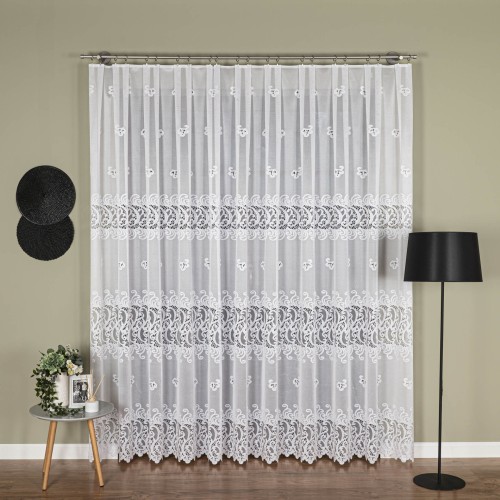 Firanka żakardowa ze wzorem pasowym, wysokość 250cm, kolor 001 biały 107871/000/001/000250/1