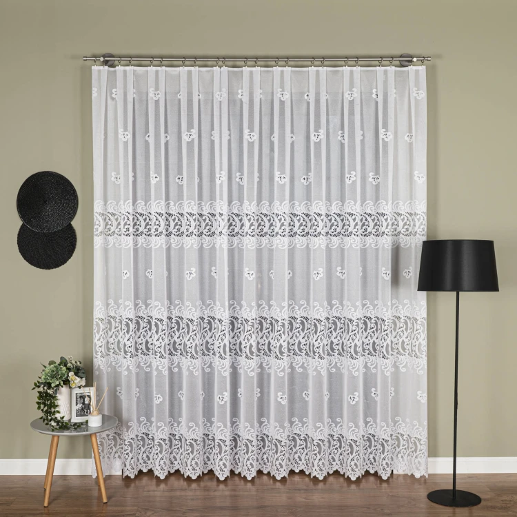 Firanka żakardowa ze wzorem pasowym, wysokość 250cm, kolor 001 biały 107871/000/001/000250/1