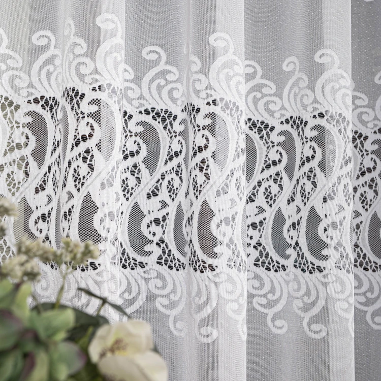 Firanka żakardowa ze wzorem pasowym, wysokość 250cm, kolor 001 biały 107871/000/001/000250/1