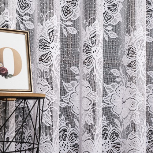 Firanka żakardowa ze wzorem po całości, wysokość 175cm, kolor 001 biały 004713/000/001/000175/1