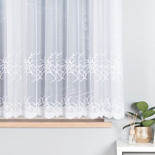 Firanka żakardowa ze wzorem pasowym, wysokość 160cm, kolor 001 biały 023297/000/001/000160/1