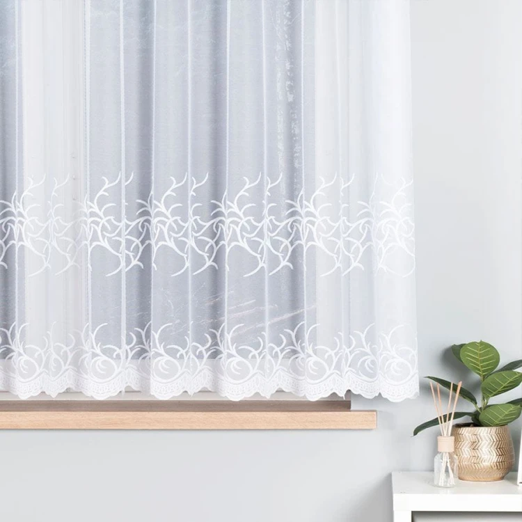 Firanka żakardowa ze wzorem pasowym, wysokość 160cm, kolor 001 biały 023297/000/001/000160/1