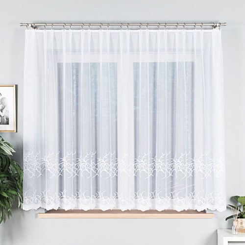 Firanka żakardowa ze wzorem pasowym, wysokość 160cm, kolor 001 biały 023297/000/001/000160/1