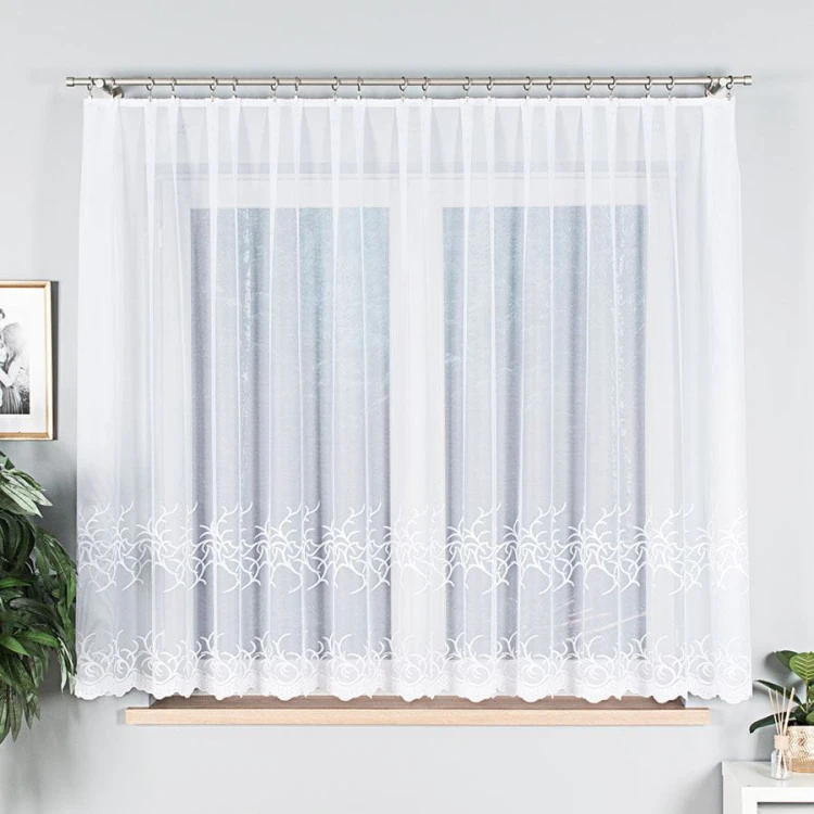 Firanka żakardowa ze wzorem pasowym, wysokość 160cm, kolor 001 biały 023297/000/001/000160/1