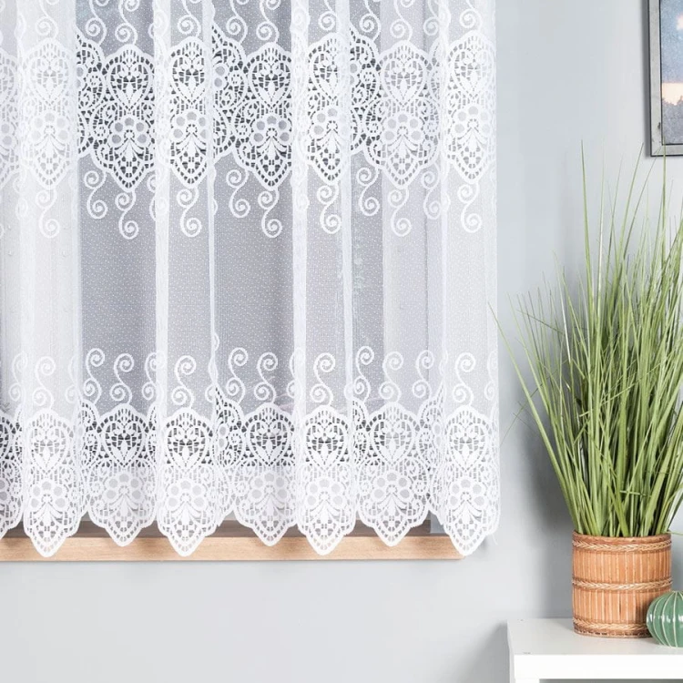 Firanka żakardowa ze wzorem pasowym, wysokość 160cm, kolor 001 biały 018495/000/001/000160/1