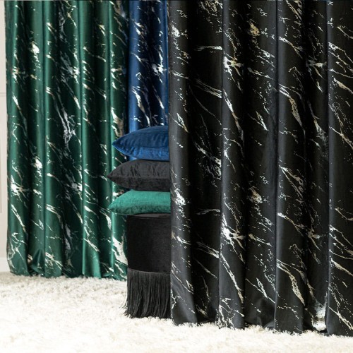 MARMA Tkanina dekoracyjna, wysokość 300cm, kolor 111 czarny ze srebrnym nadrukiem na VELVI TD0037/TDP/111/000300/1