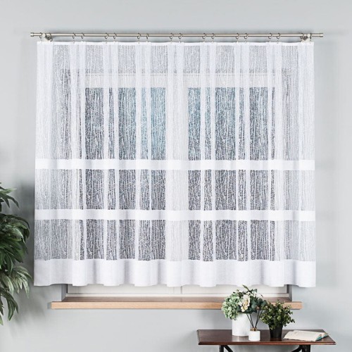 Firanka żakardowa ze wzorem pasowym, wysokość 150cm, kolor 001 biały 018352/000/001/000150/1