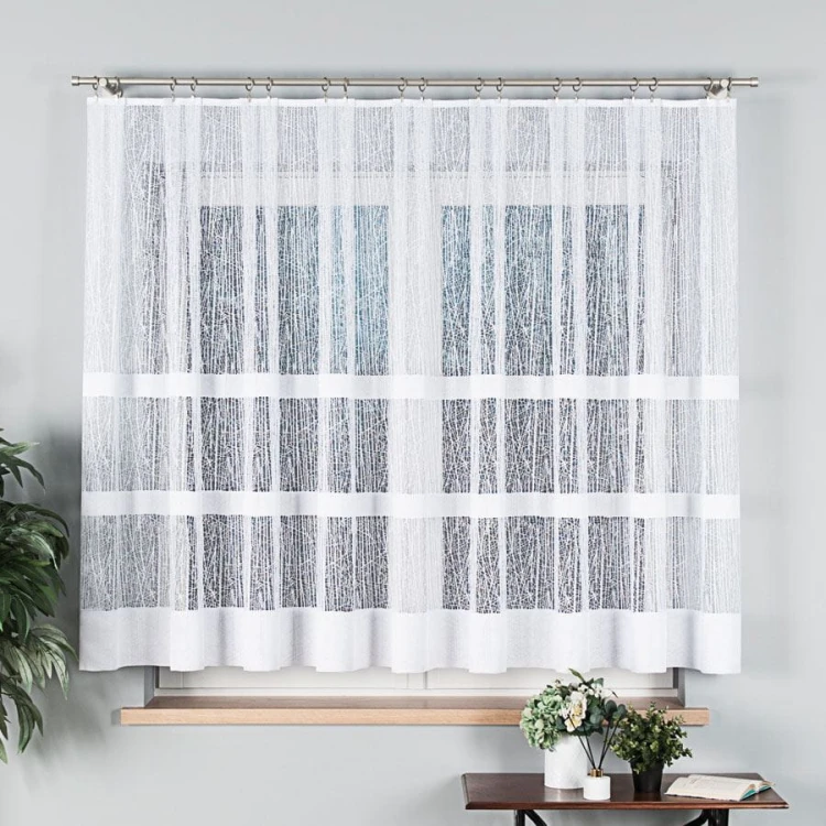 Firanka żakardowa ze wzorem pasowym, wysokość 150cm, kolor 001 biały 018352/000/001/000150/1