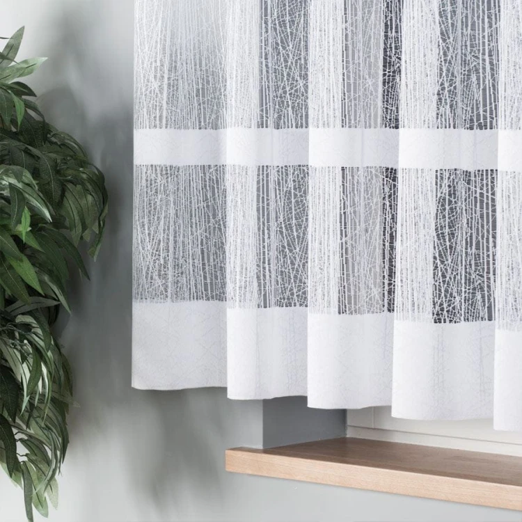 Firanka żakardowa ze wzorem pasowym, wysokość 150cm, kolor 001 biały 018352/000/001/000150/1