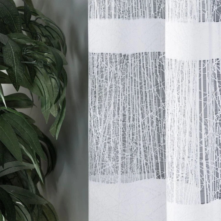 Firanka żakardowa ze wzorem pasowym, wysokość 150cm, kolor 001 biały 018352/000/001/000150/1