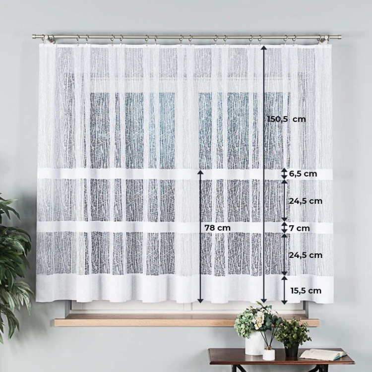 Firanka żakardowa ze wzorem pasowym, wysokość 150cm, kolor 001 biały 018352/000/001/000150/1