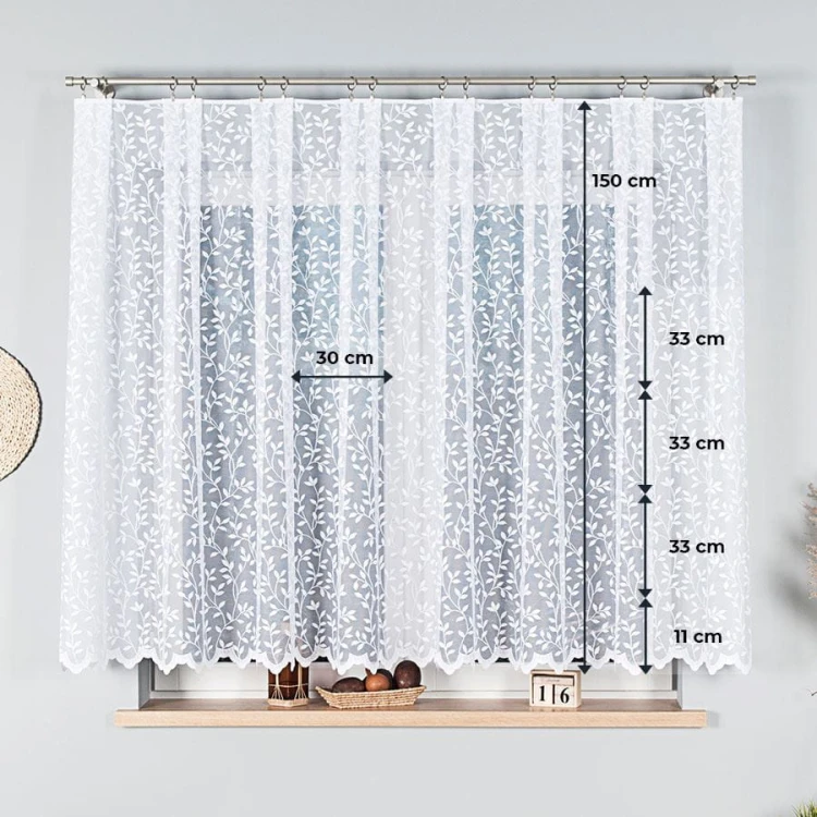 Firanka żakardowa ze wzorem po całości, wysokość 150cm, kolor 001 biały 023058/000/001/000150/1