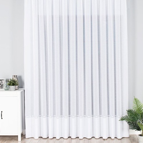 Firanka fantazyjna ze wzorem na samym dole z ołowianką, wysokość 330cm, kolor  biały ze srebrnym pasem