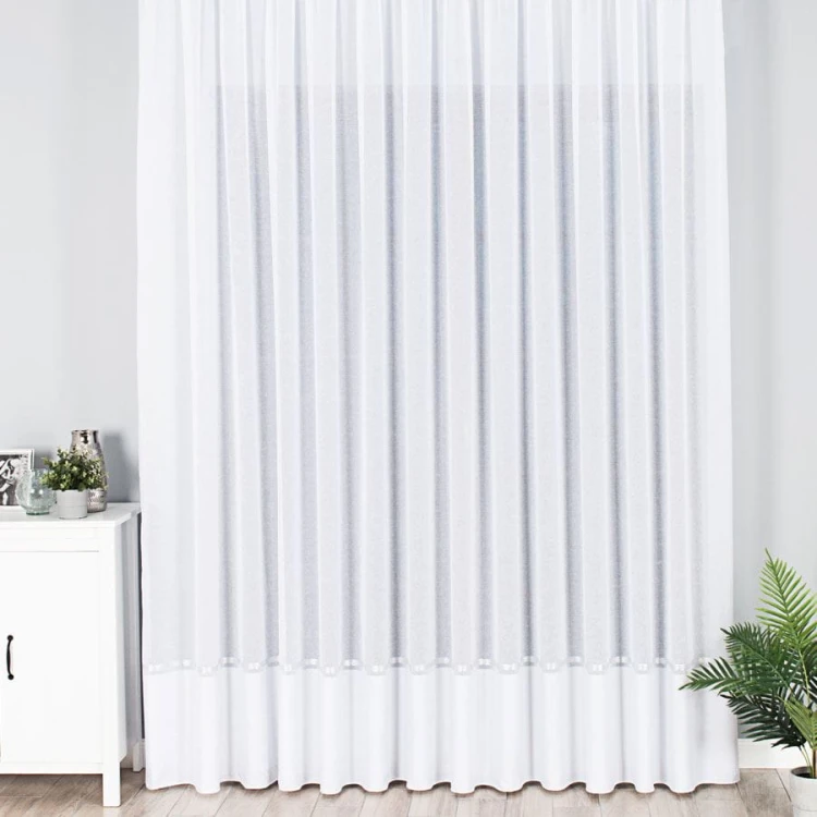 Firanka fantazyjna ze wzorem na samym dole z ołowianką, wysokość 330cm, kolor  biały ze srebrnym pasem